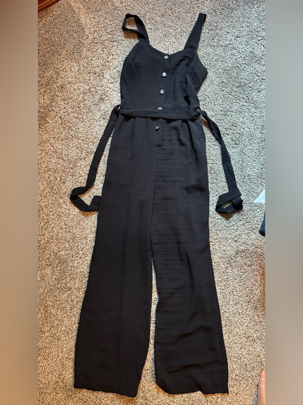 Black Wide-Leg Jumpsuit Self-Tie Belt